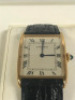 CARTIER RECTANGULAR TANK MECANIQUE WOMEN'S WATCH, 18K, LEATHER STRAP, MODEL: 2027, S/N 896041 - New, With Box, No Papers<br /> - 2